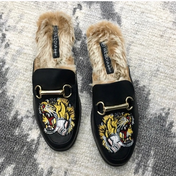 fur slide loafers